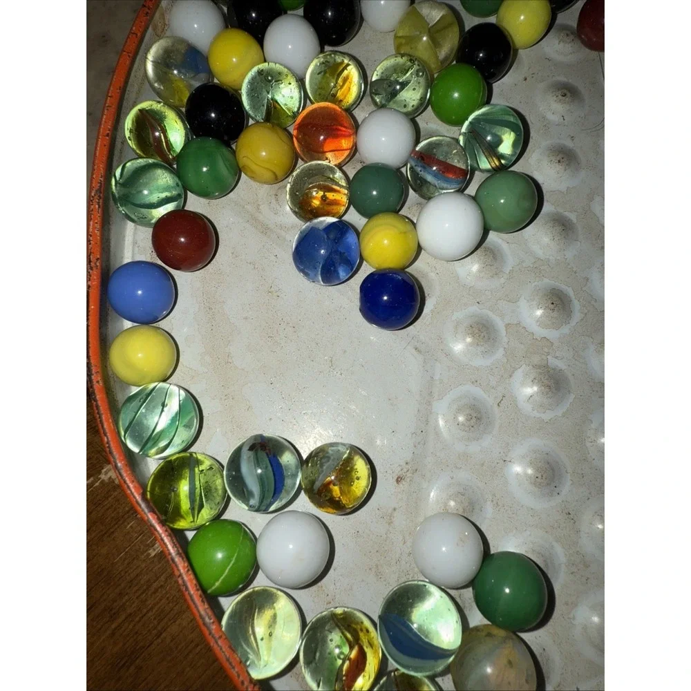 Lot of 186 Vtg‎ Glass Marbles Multiple Colors Mini Glass Coffee Pot Used